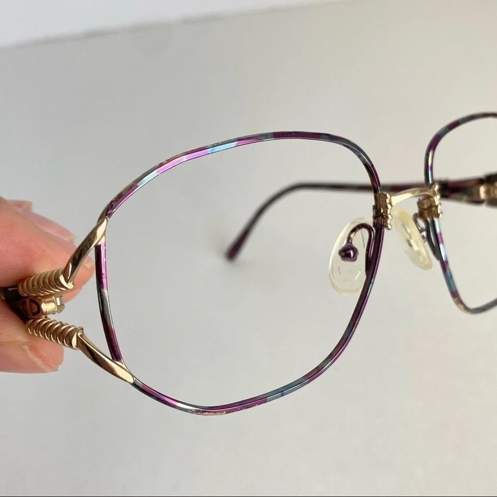 Vintage Christian Dior Eyeglasses Frames Purple Green Thin Glasses Retro 70s 80s